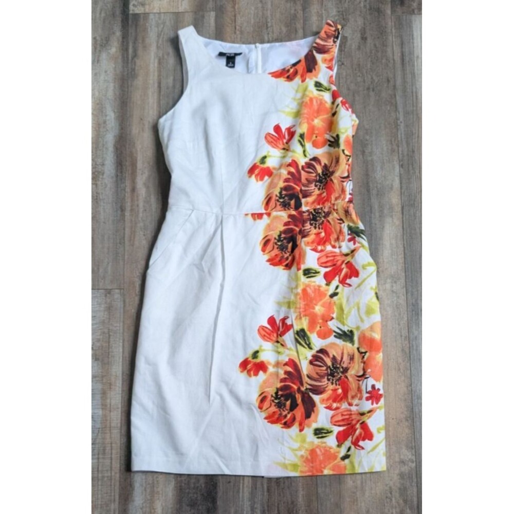 AGB Sheath Dress Vibrant Floral Detail Mini Size 4 100% Cotton Sleeveless Light